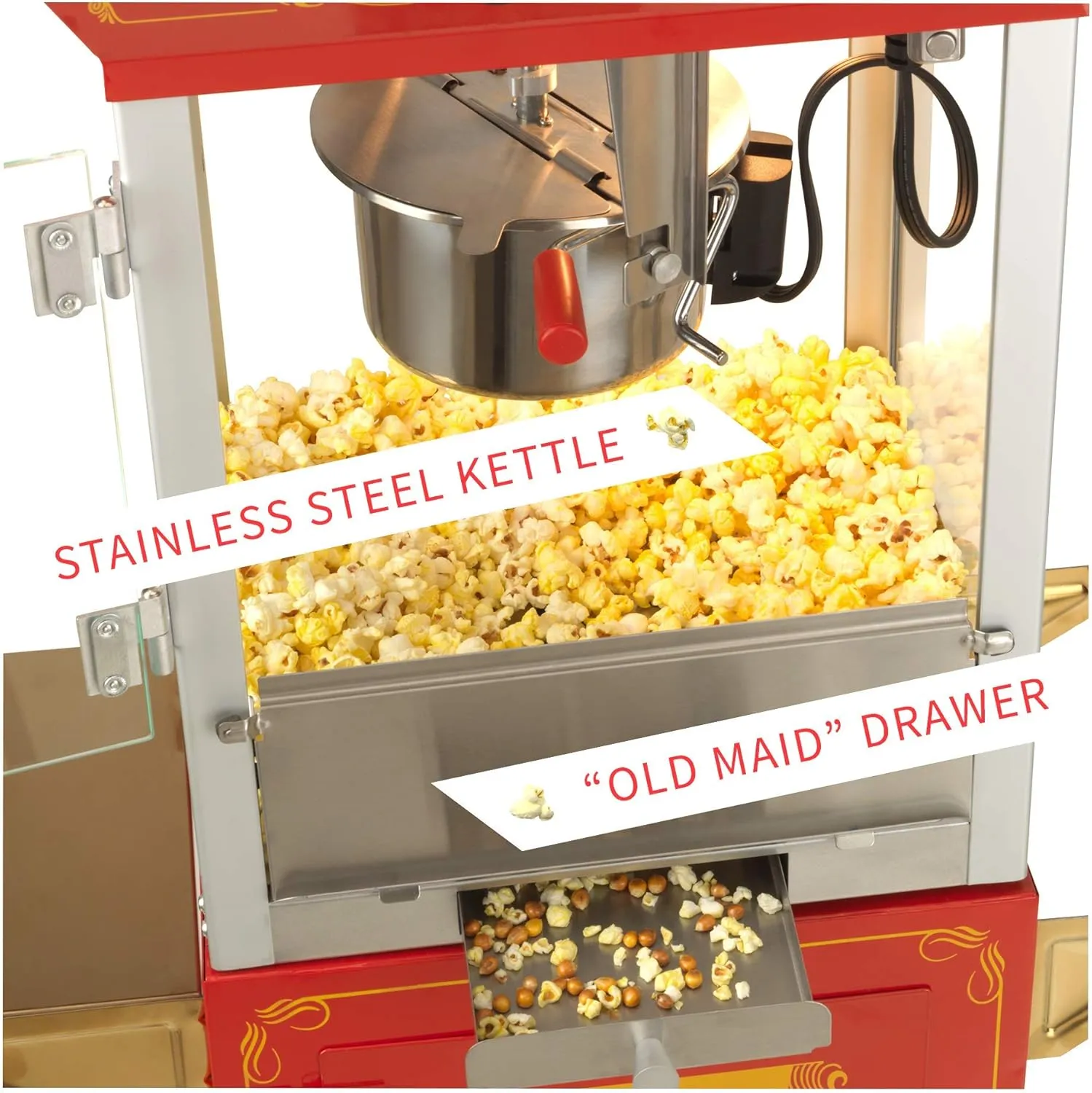 Funtime FT421CR Antique Carnival-Style 4-Ounce Tabletop Hot-Oil Popcorn Popper, Red