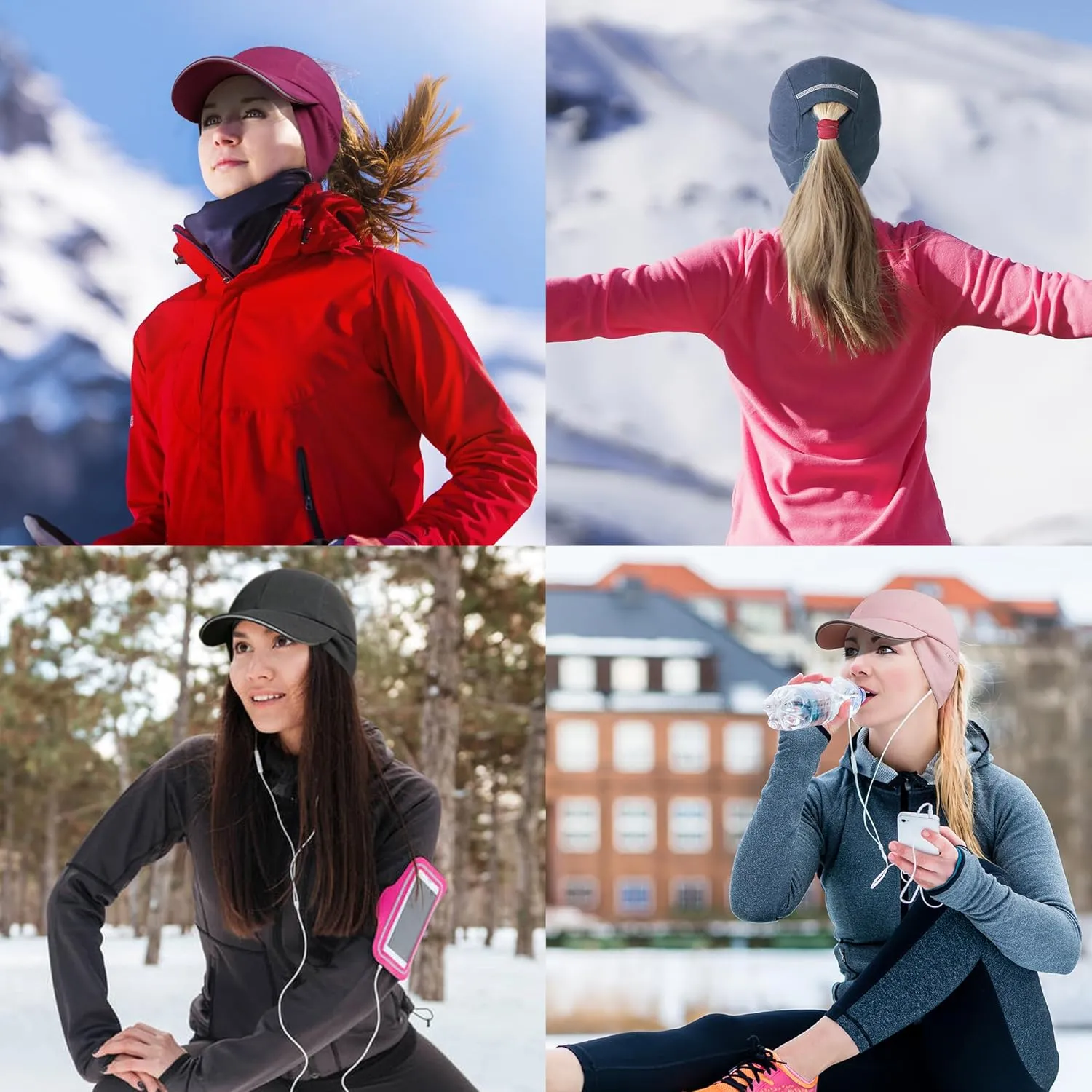 GADIEMKENSD Winter Running Baseball Cap Women Fleece Ponytail Hat with Ear Flaps Reflective Design 1Pack and 2Pack