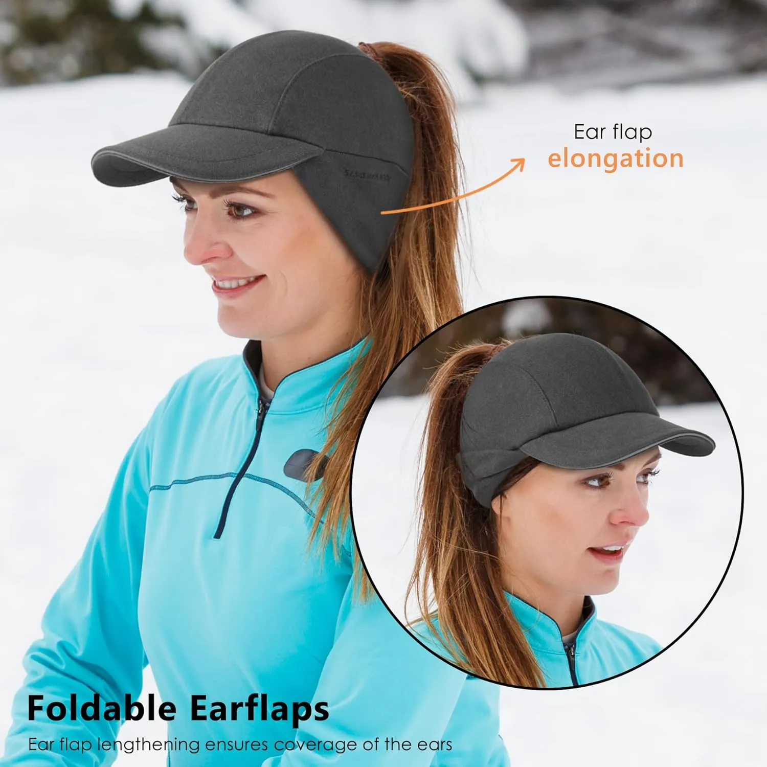 GADIEMKENSD Winter Running Baseball Cap Women Fleece Ponytail Hat with Ear Flaps Reflective Design 1Pack and 2Pack