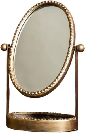 GaRcan Compact Vanity Mirror Nordic Style Retro Metal Makeup Mirror Creative Desktop Vanity Mirror with Storage Pendulum Iron Beauty Mirror Salon Hairdressing Mirror (Color : A)