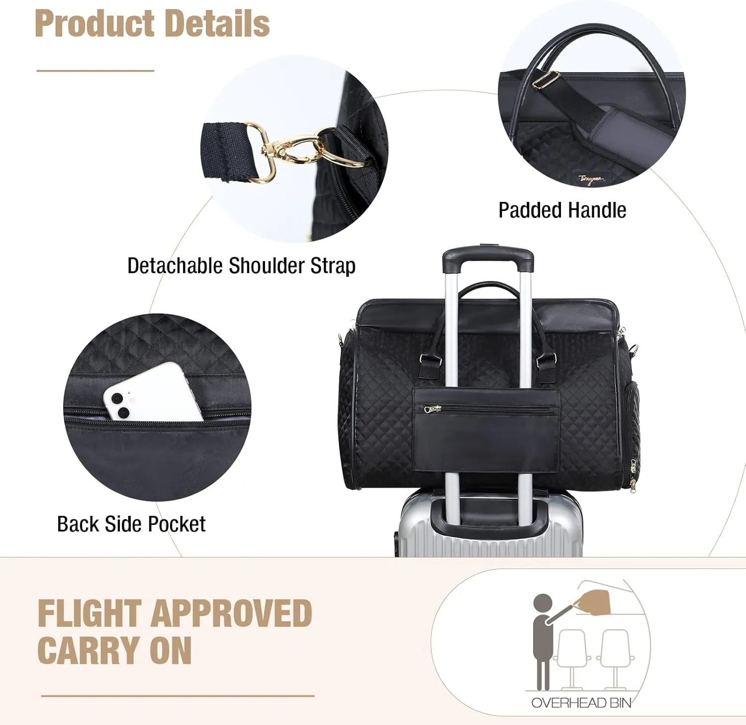 Garment Bag for Travel, 3 in 1 Convertible Jenni Bag Roomy Design Duffle Suit Bags with Water-Resistant Shoe Pouch, Overnight Halfday Weekender Bags for Women Hanging Clothes
