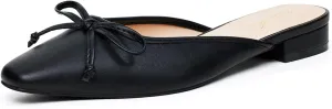 GENSHUO Mules for Women Flats Comfortable Slip On Women Bow Square Toe Mules Closed Cute Backless Loafers Mule Shoes for Women