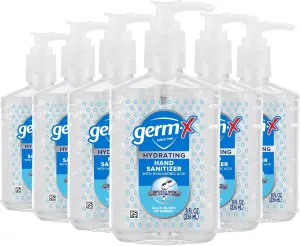 Germ-X Hand Sanitizer, Hydrating with Hyaluronic Acid, 8 Fl Oz Pump (Pack of 6), Instant & No Rinse Formula, Sanitizing Liquid Gel for All Skin Types, Formulated without Parabens, Phthalates & Dyes