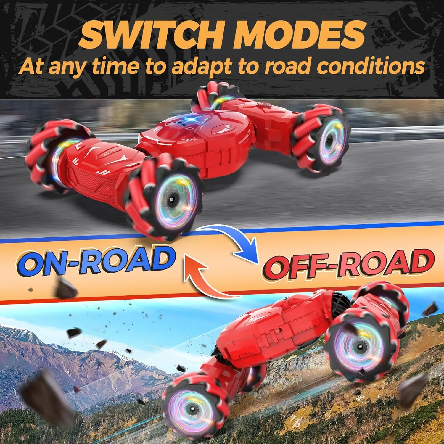 Gesture RC Car Hand Controlled RC Car Toys Gifts for Boys Kids 6-12, 2.4GHz 360° Rotation 4WD Gesture Sensing RC Stunt Car with Light & Music, Birthday for Boys