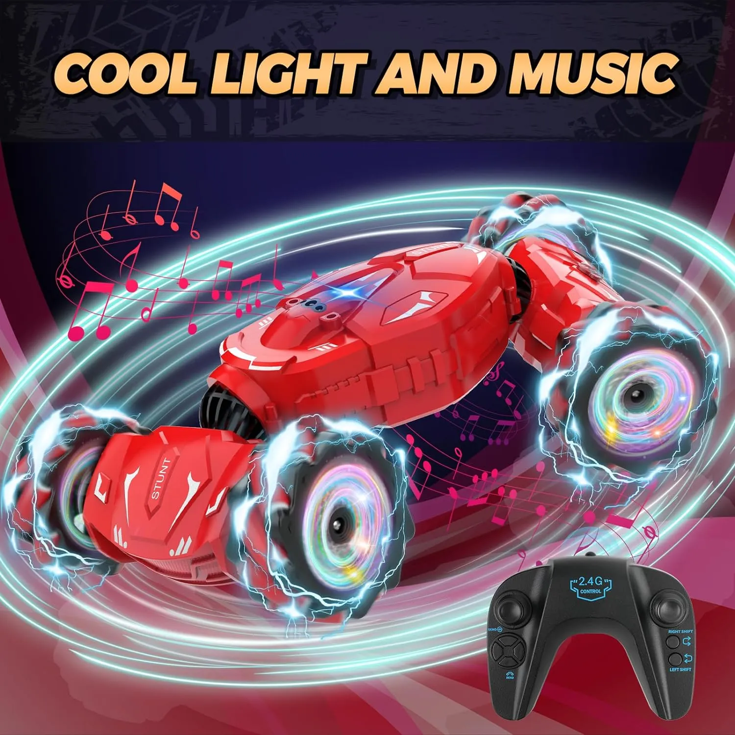 Gesture RC Car Hand Controlled RC Car Toys Gifts for Boys Kids 6-12, 2.4GHz 360° Rotation 4WD Gesture Sensing RC Stunt Car with Light & Music, Birthday for Boys