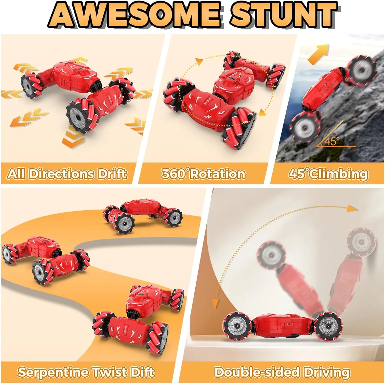 Gesture RC Car Hand Controlled RC Car Toys Gifts for Boys Kids 6-12, 2.4GHz 360° Rotation 4WD Gesture Sensing RC Stunt Car with Light & Music, Birthday for Boys