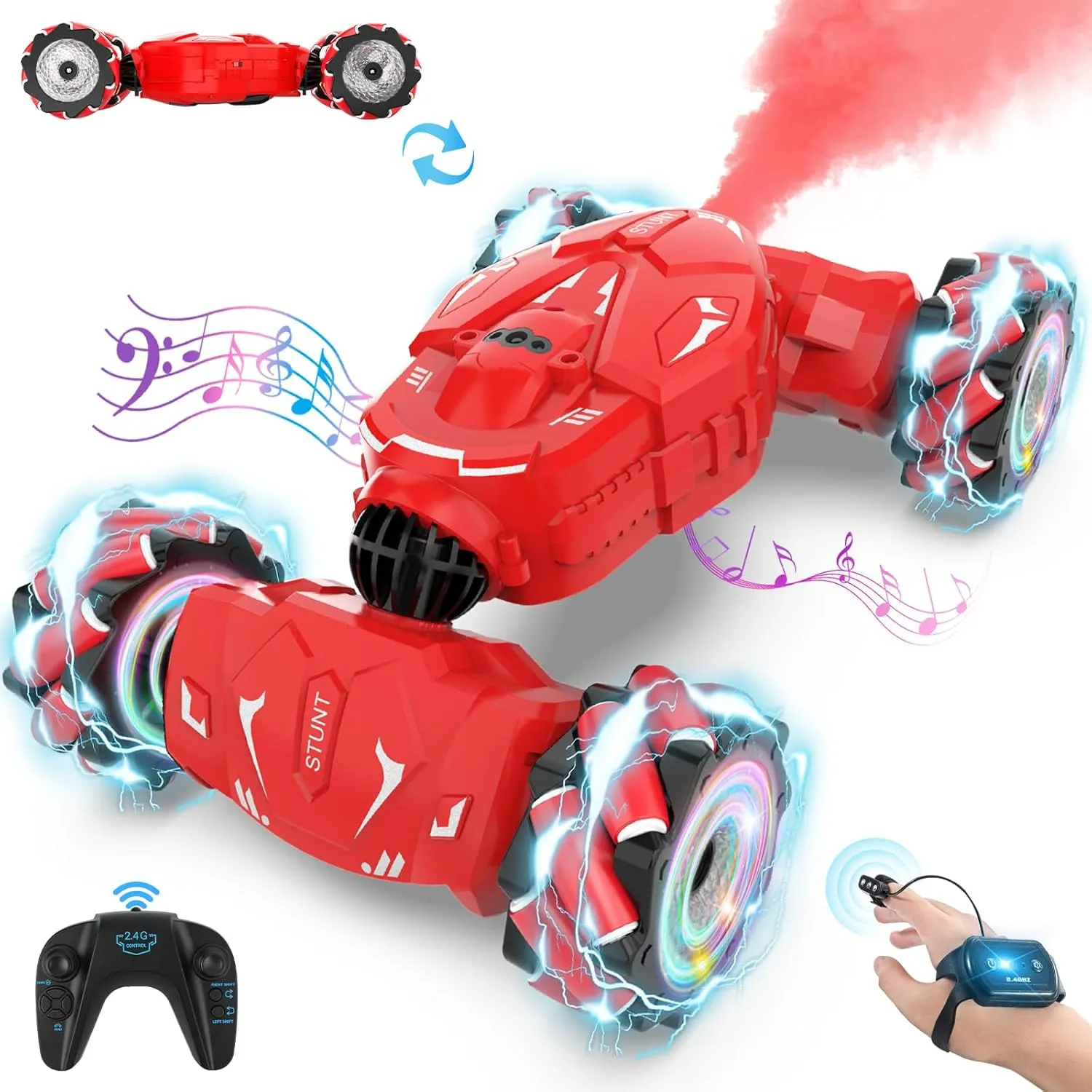 Gesture RC Car Hand Controlled RC Car Toys Gifts for Boys Kids 6-12, 2.4GHz 360° Rotation 4WD Gesture Sensing RC Stunt Car with Light & Music, Birthday for Boys