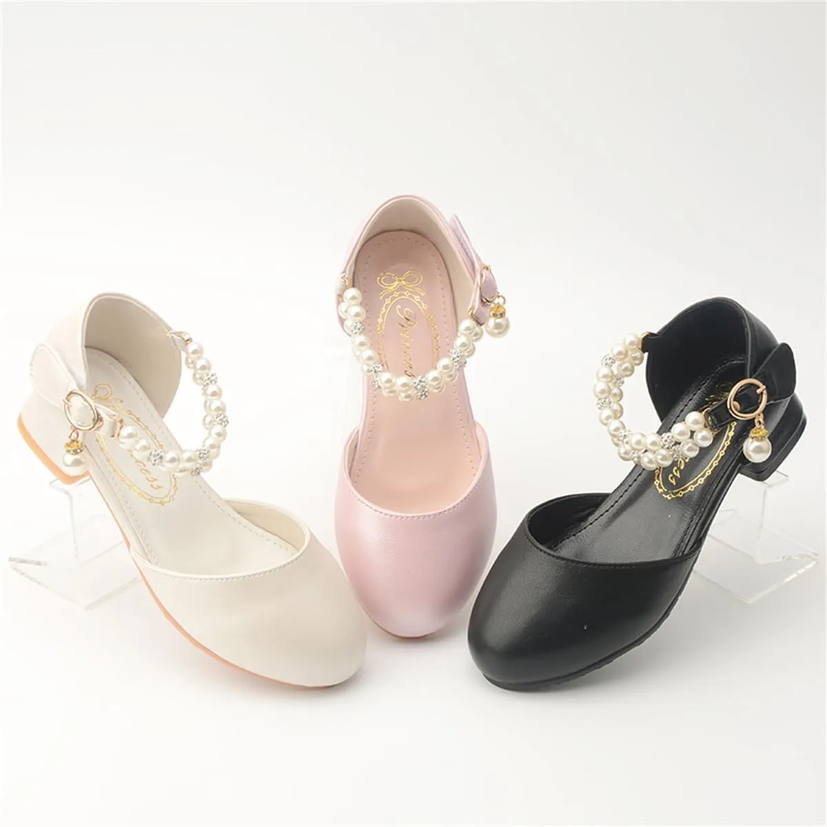 Girls Dress Shoes Mary Jane Flower Girl Low Heels Princess Shoes for Wedding Party 5531