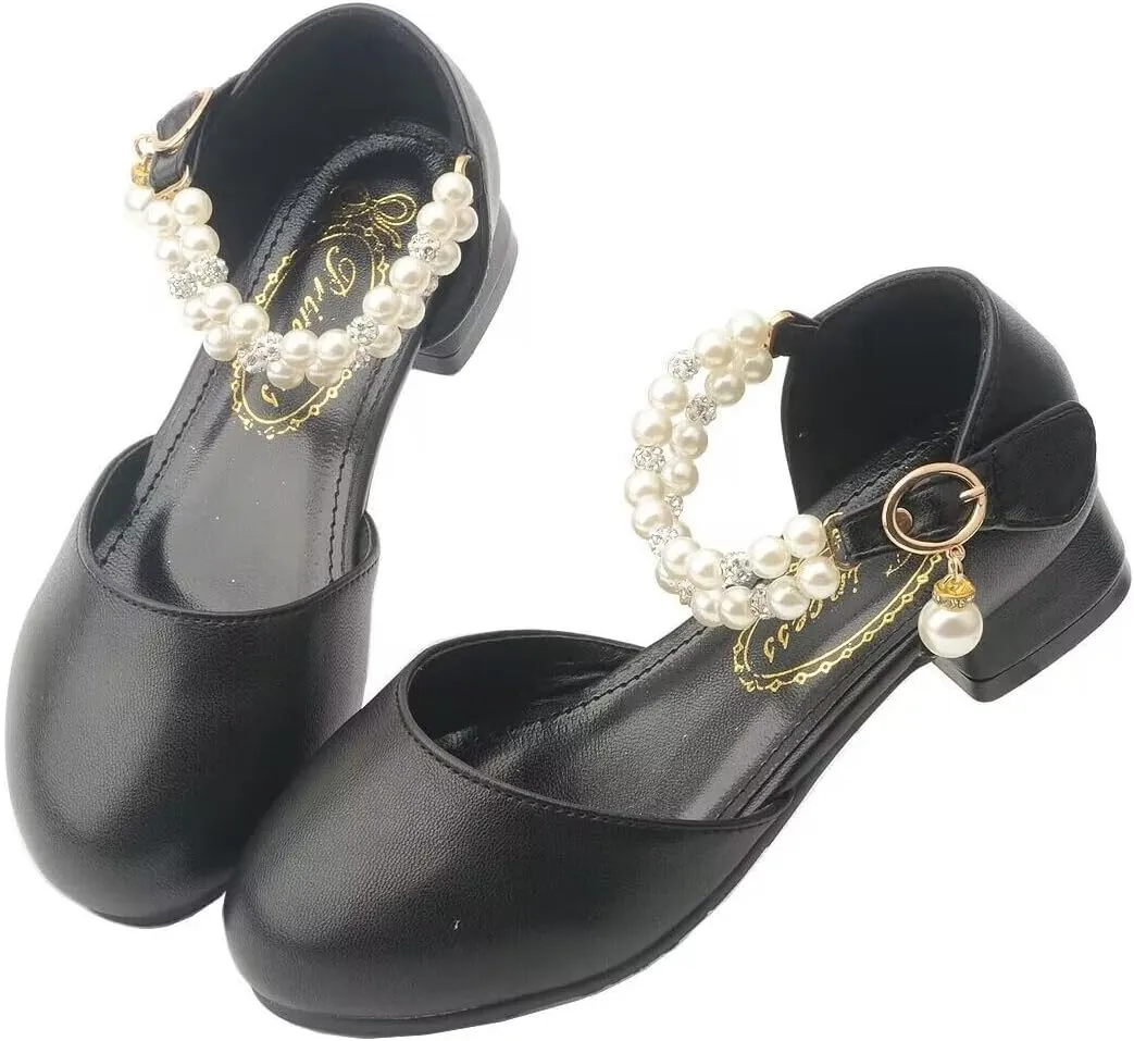 Girls Dress Shoes Mary Jane Flower Girl Low Heels Princess Shoes for Wedding Party 5531
