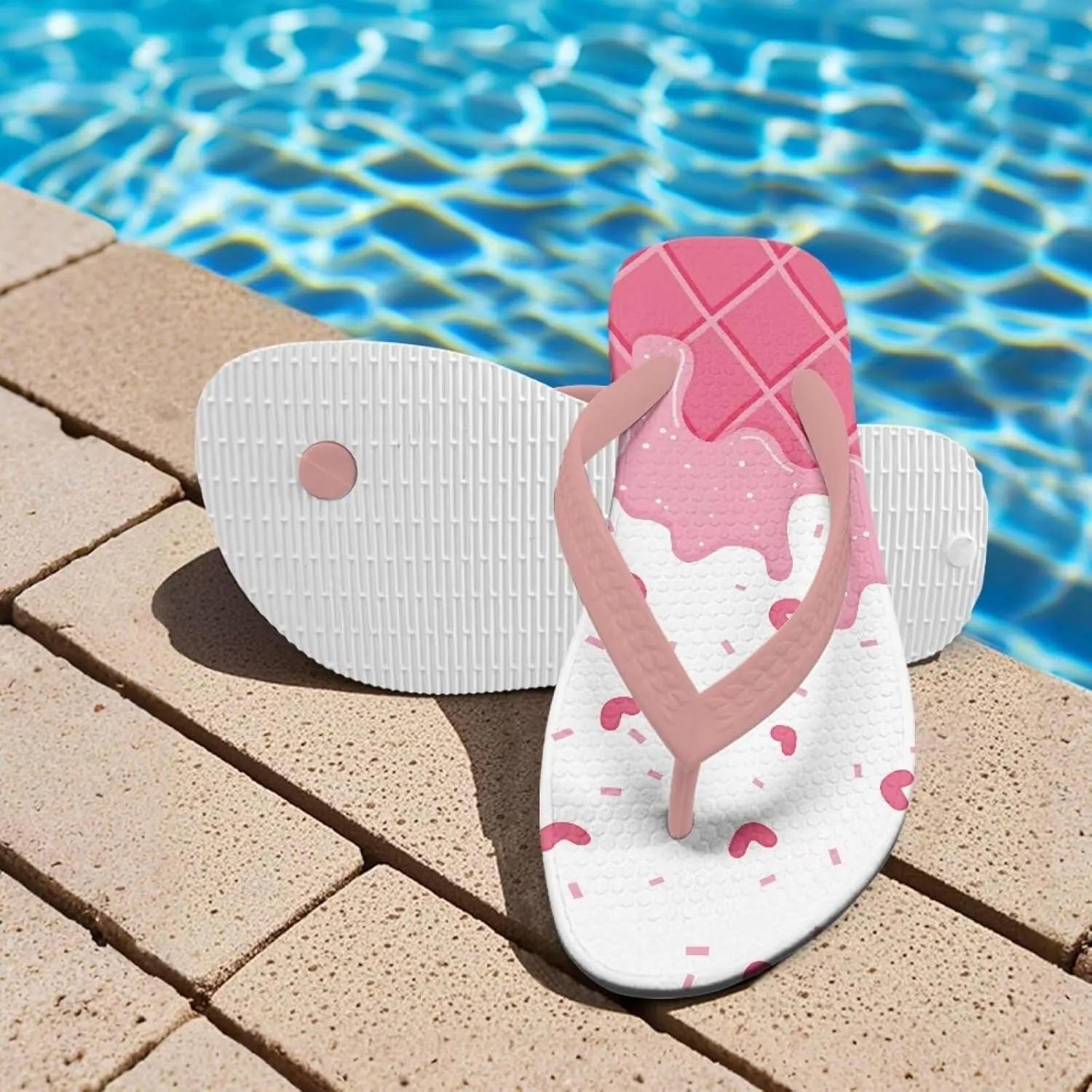 Girl's Flip Flops Kid's Non-Slip Sole Quick Drying Beach Slippers Slide Sandals Pink Straps