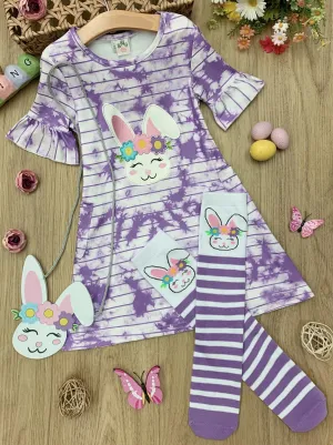Girls Totally Tie Dye Bunny Dress with Socks and Purse Set
