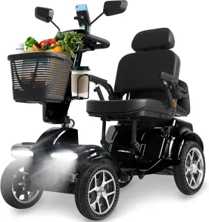Gladiator 4-Wheel Mobility Scooter – 400 lb Capacity, Off-Road, Portable, Foldable, Memory Foam Seat, Adjustable Suspension, USB Charging, All-Terrain Electric Scooter for Adults