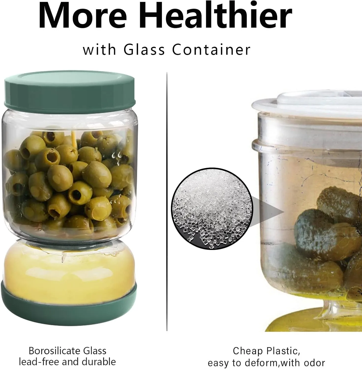 Glass Pickle Jar,34oz Olive Hourglass Jar with Strainer,Airtight Glass Jar Pickle Juice Separator Jar Pickle Flip Jar for Gherkin Jalapeno