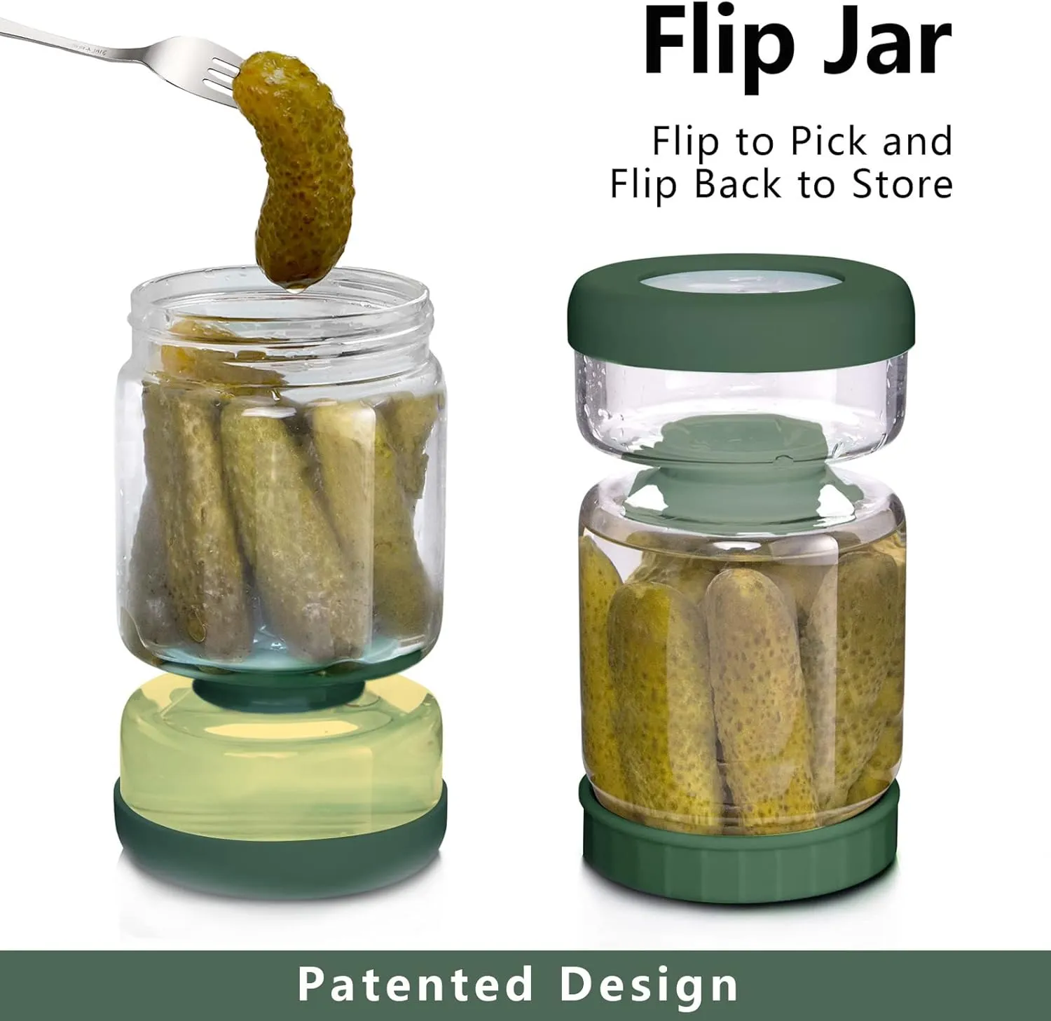 Glass Pickle Jar,34oz Olive Hourglass Jar with Strainer,Airtight Glass Jar Pickle Juice Separator Jar Pickle Flip Jar for Gherkin Jalapeno