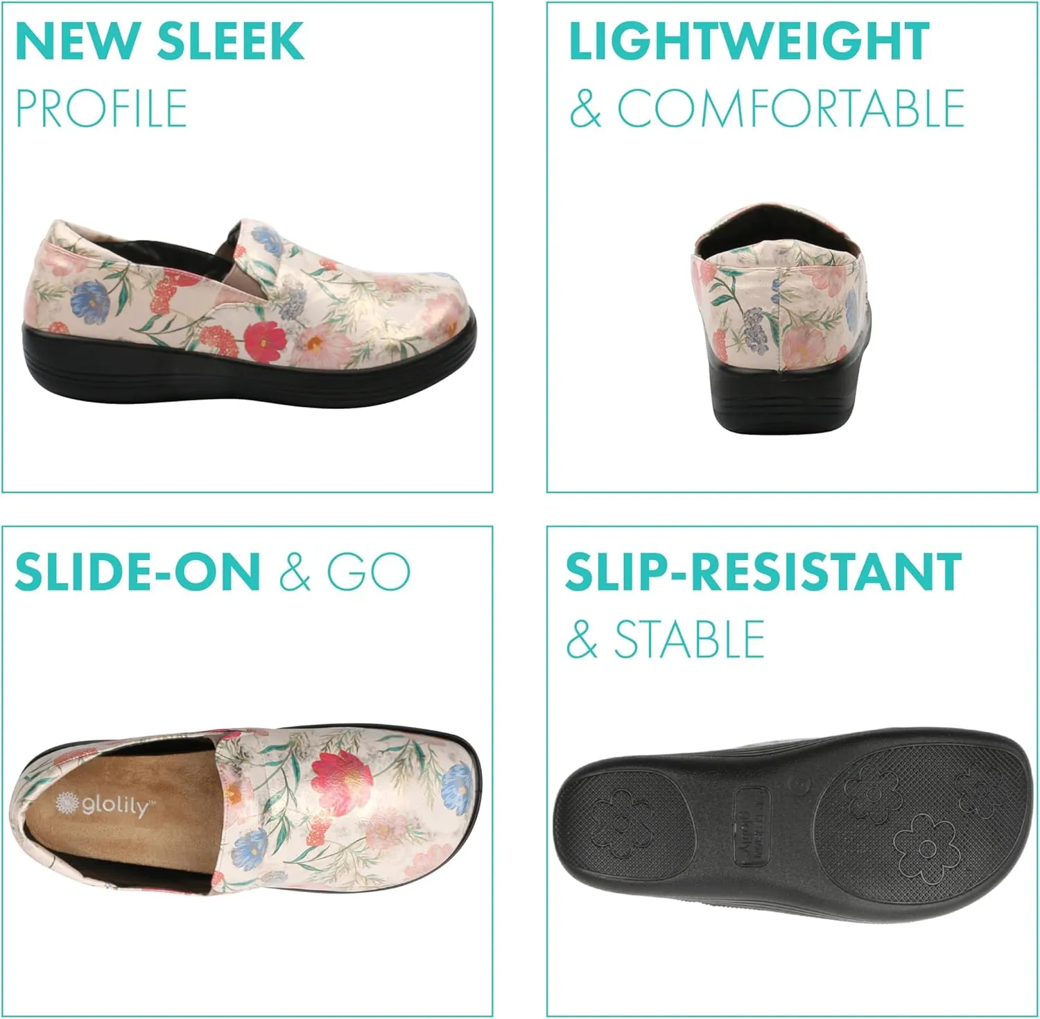 Glolily Kate Women's Slip-On Shoe - Professional Lightweight Extra Cushion, Slip-Resistant Work Shoe with Removeable Supportive Orthothic Arch Support Footbed