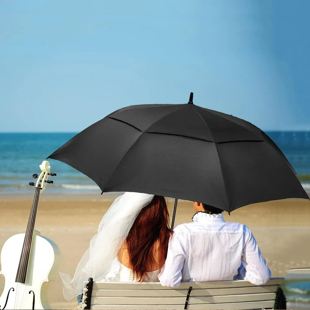 Goothdurs 62/68 Inches Golf Umbrella Automatic Open Windproof Waterproof Large Double Canopy Vented Rain Stick Umbrellas for Men Women