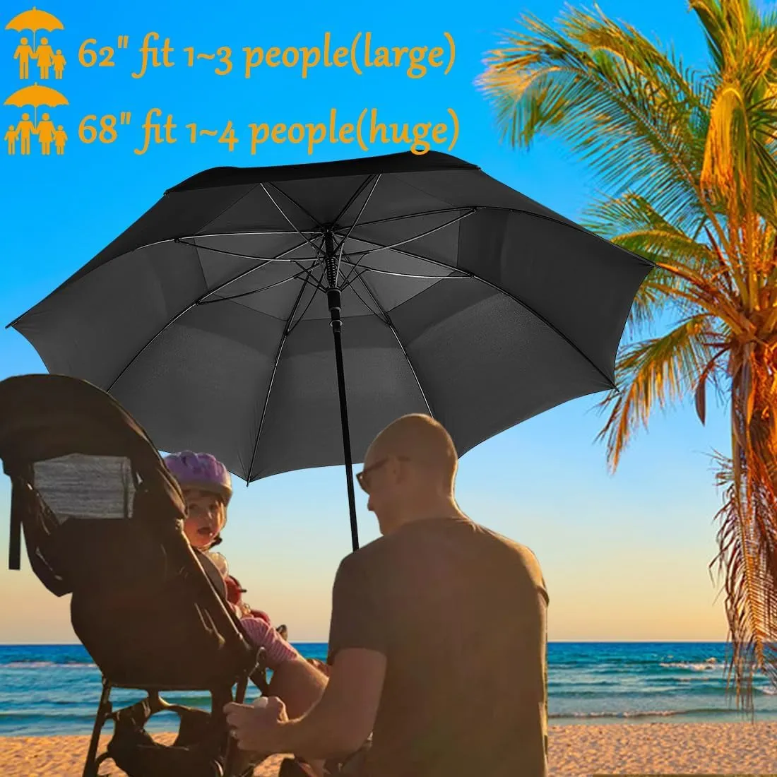 Goothdurs 62/68 Inches Golf Umbrella Automatic Open Windproof Waterproof Large Double Canopy Vented Rain Stick Umbrellas for Men Women