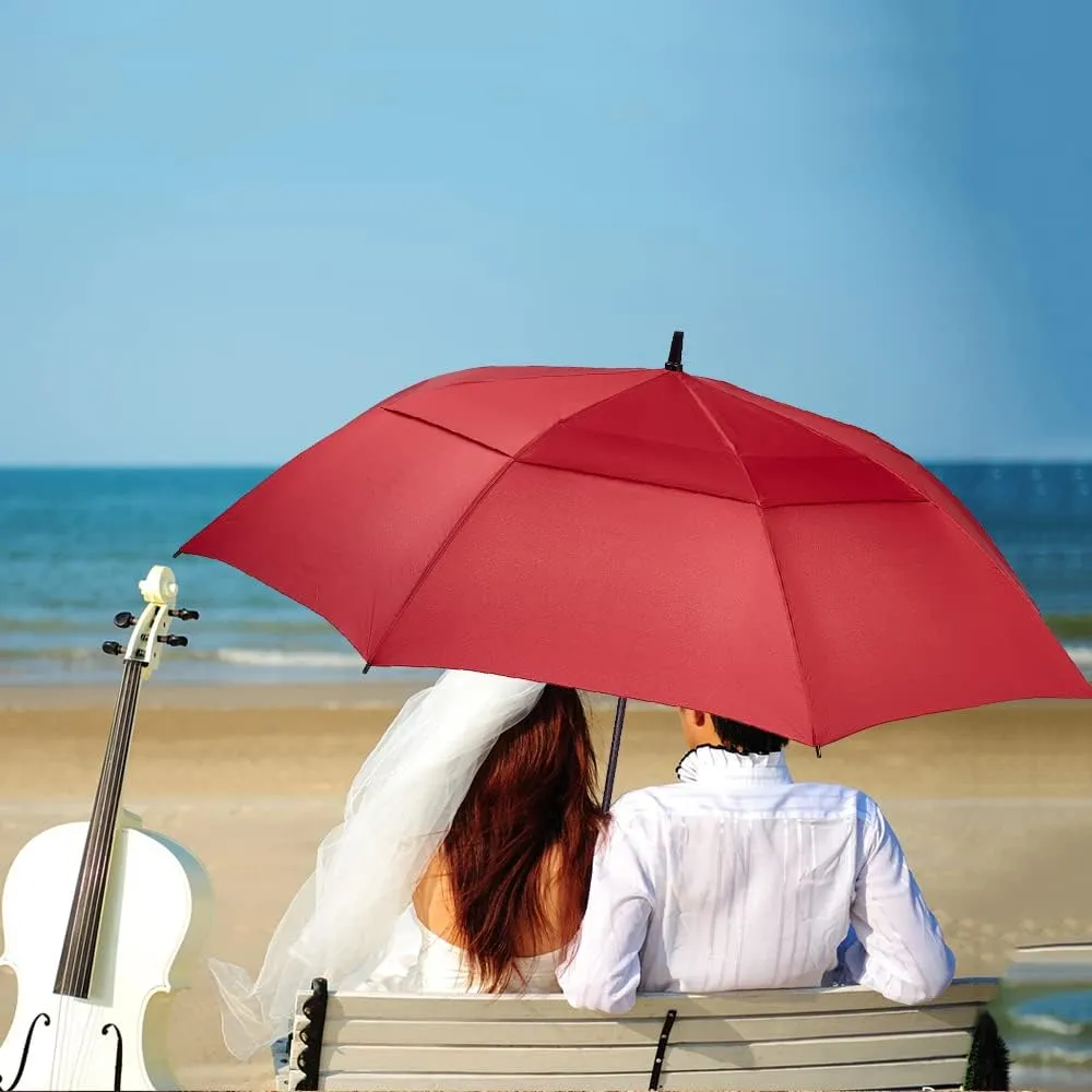 Goothdurs 62/68 Inches Golf Umbrella Automatic Open Windproof Waterproof Large Double Canopy Vented Rain Stick Umbrellas for Men Women