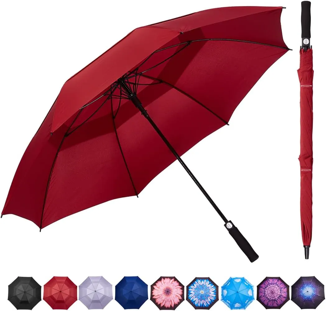 Goothdurs 62/68 Inches Golf Umbrella Automatic Open Windproof Waterproof Large Double Canopy Vented Rain Stick Umbrellas for Men Women