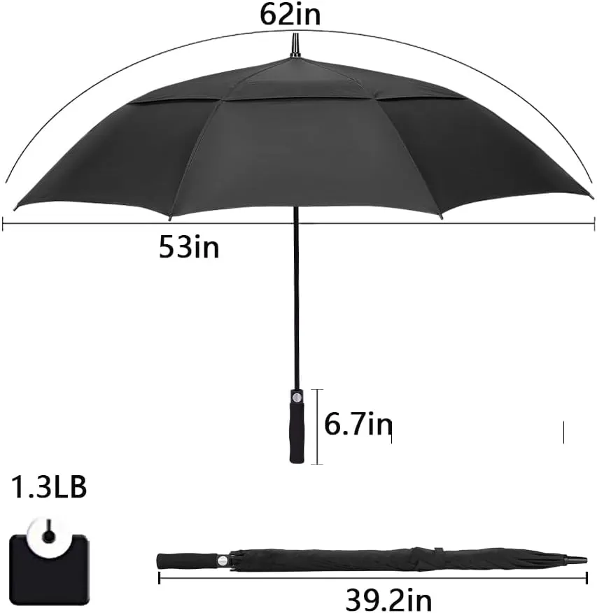 Goothdurs 62/68 Inches Golf Umbrella Automatic Open Windproof Waterproof Large Double Canopy Vented Rain Stick Umbrellas for Men Women