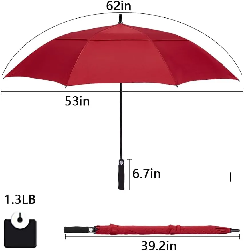 Goothdurs 62/68 Inches Golf Umbrella Automatic Open Windproof Waterproof Large Double Canopy Vented Rain Stick Umbrellas for Men Women