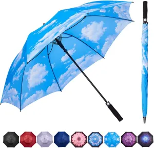 Goothdurs 62/68 Inches Golf Umbrella Automatic Open Windproof Waterproof Large Double Canopy Vented Rain Stick Umbrellas for Men Women