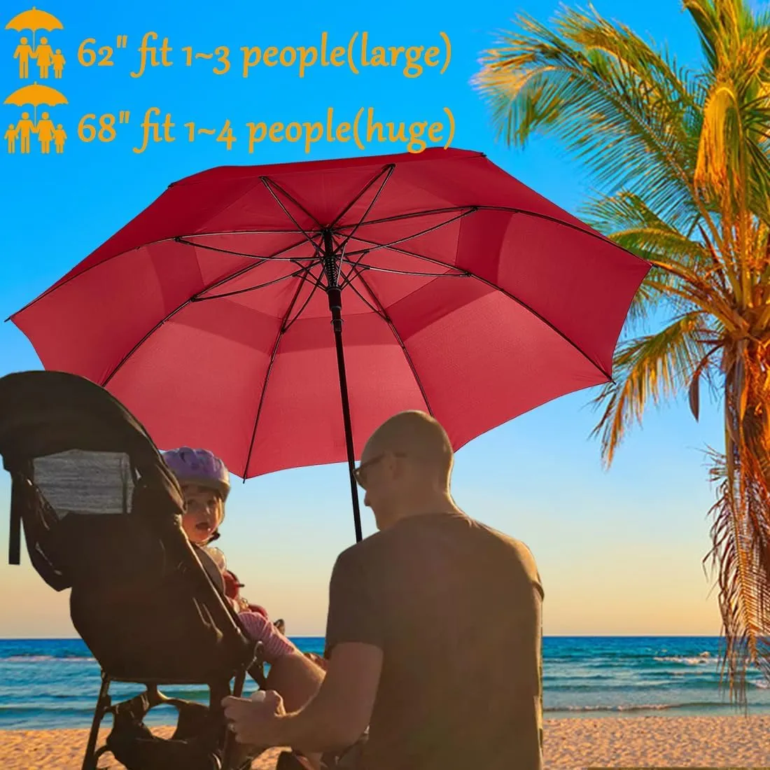 Goothdurs 62/68 Inches Golf Umbrella Automatic Open Windproof Waterproof Large Double Canopy Vented Rain Stick Umbrellas for Men Women