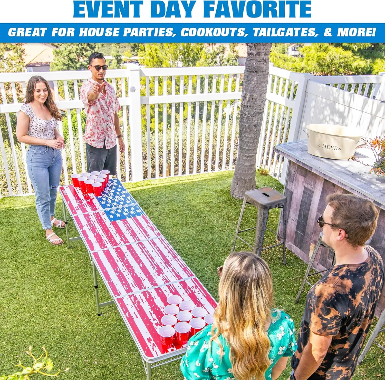 GoPong 8 Foot Portable Beer Pong / Tailgate Tables (Black, Football, American Flag, or Custom Dry Erase)