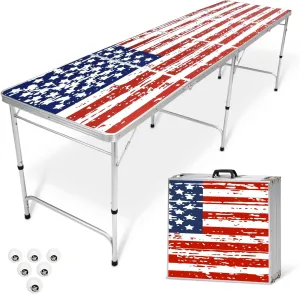 GoPong 8 Foot Portable Beer Pong / Tailgate Tables (Black, Football, American Flag, or Custom Dry Erase)