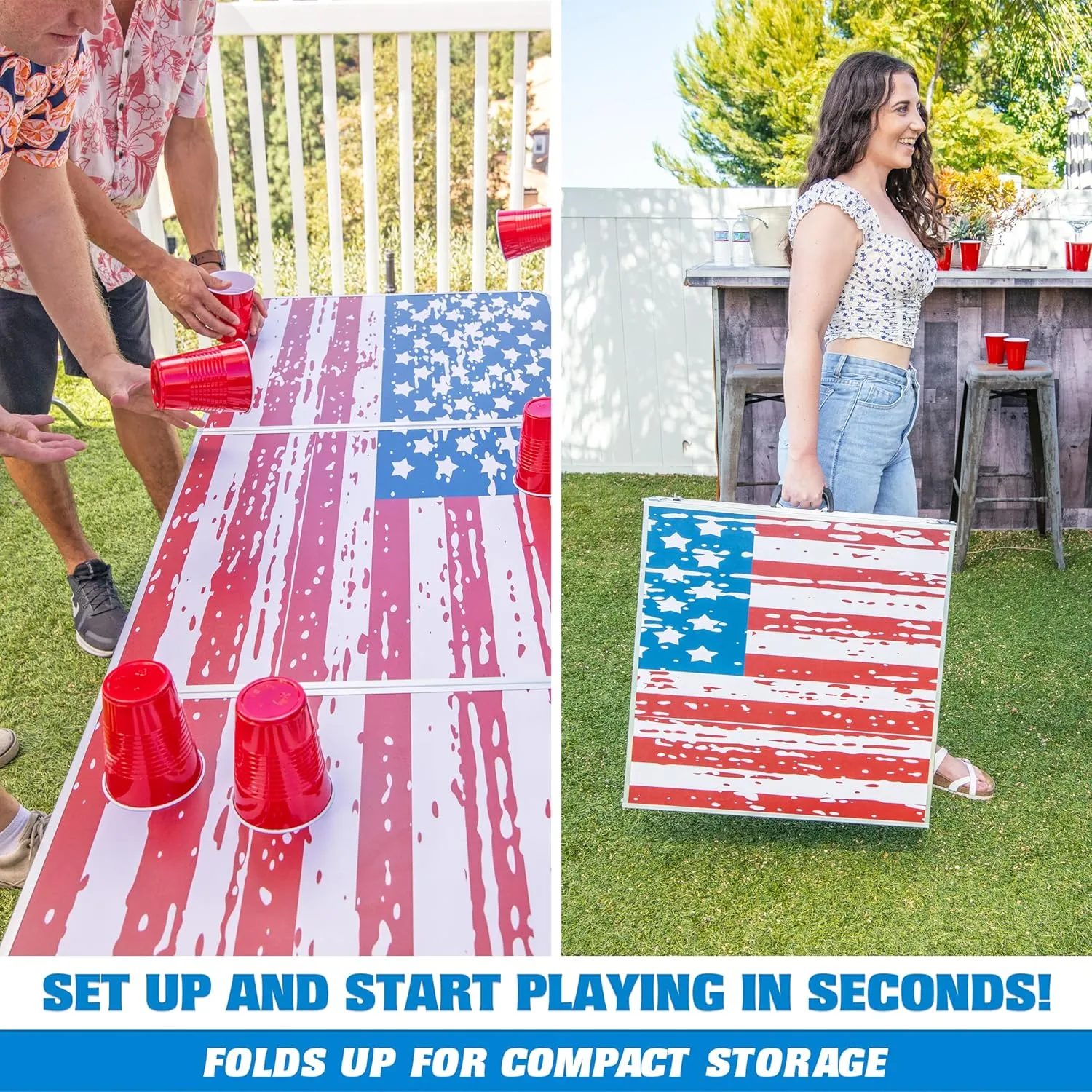 GoPong 8 Foot Portable Beer Pong / Tailgate Tables (Black, Football, American Flag, or Custom Dry Erase)