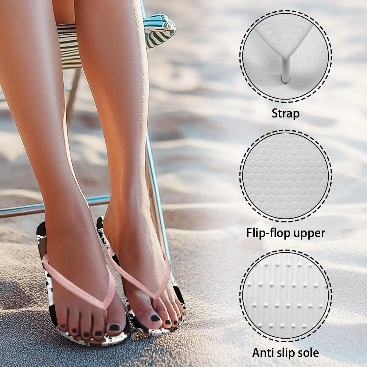 GOSTONG Women Flip Flops Soft Lightweight Beach Pool & Vacation Slides Sandals Non-Slip Sole Summer Essentials Pink Strap Size 5.5-9.5