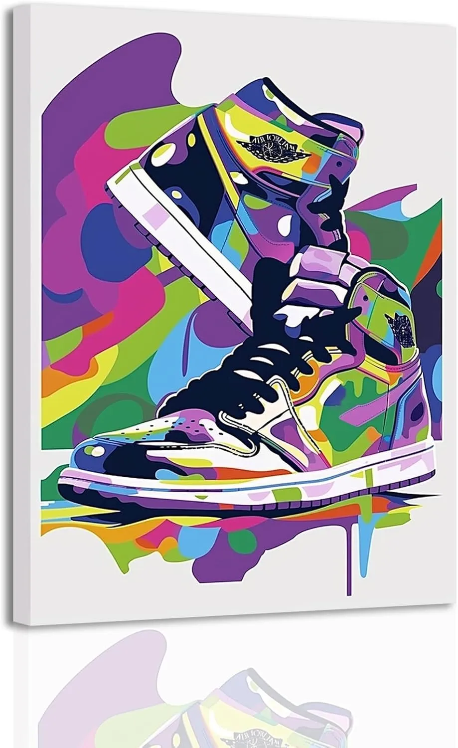 Graffiti Wall Art, Sneaker Ball Decorations Canvas Poster, Cool Boys Sneaker Graffiti Painting, Teen Sneaker Party Decorations for Dorm Living Room Bedroom 16x24 Inch Framed