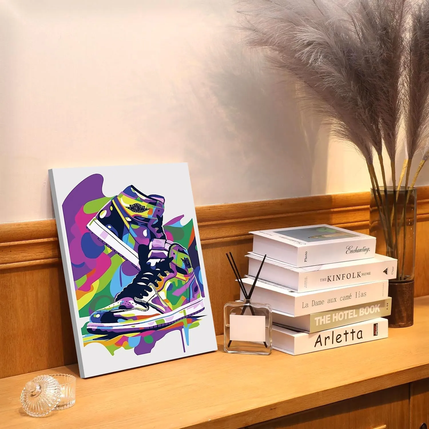 Graffiti Wall Art, Sneaker Ball Decorations Canvas Poster, Cool Boys Sneaker Graffiti Painting, Teen Sneaker Party Decorations for Dorm Living Room Bedroom 16x24 Inch Framed