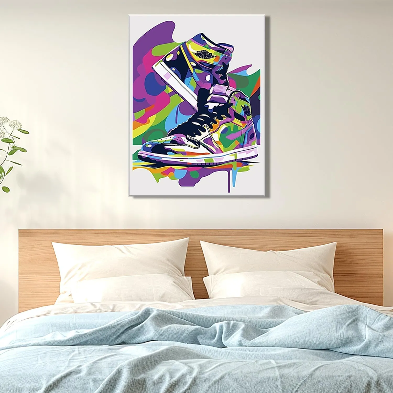 Graffiti Wall Art, Sneaker Ball Decorations Canvas Poster, Cool Boys Sneaker Graffiti Painting, Teen Sneaker Party Decorations for Dorm Living Room Bedroom 16x24 Inch Framed