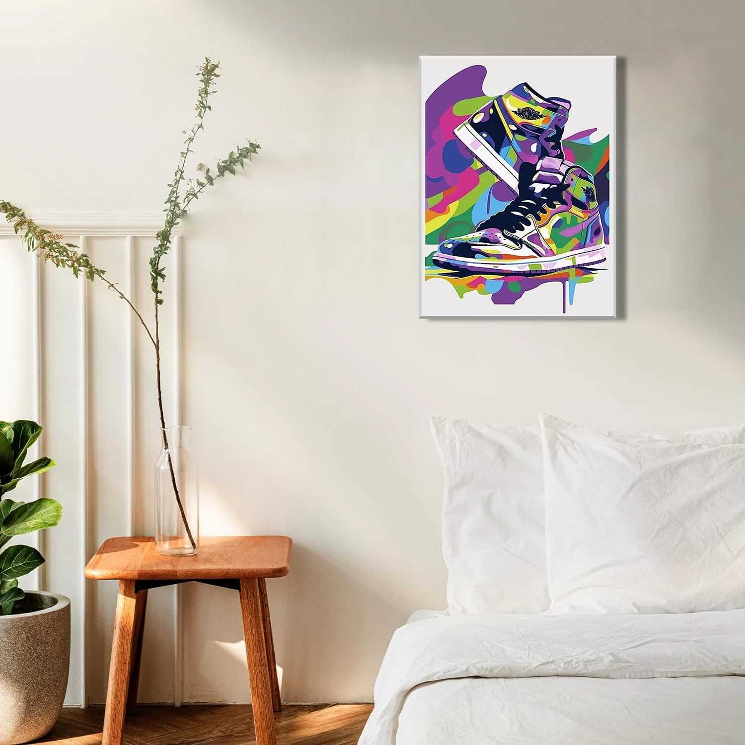 Graffiti Wall Art, Sneaker Ball Decorations Canvas Poster, Cool Boys Sneaker Graffiti Painting, Teen Sneaker Party Decorations for Dorm Living Room Bedroom 16x24 Inch Framed