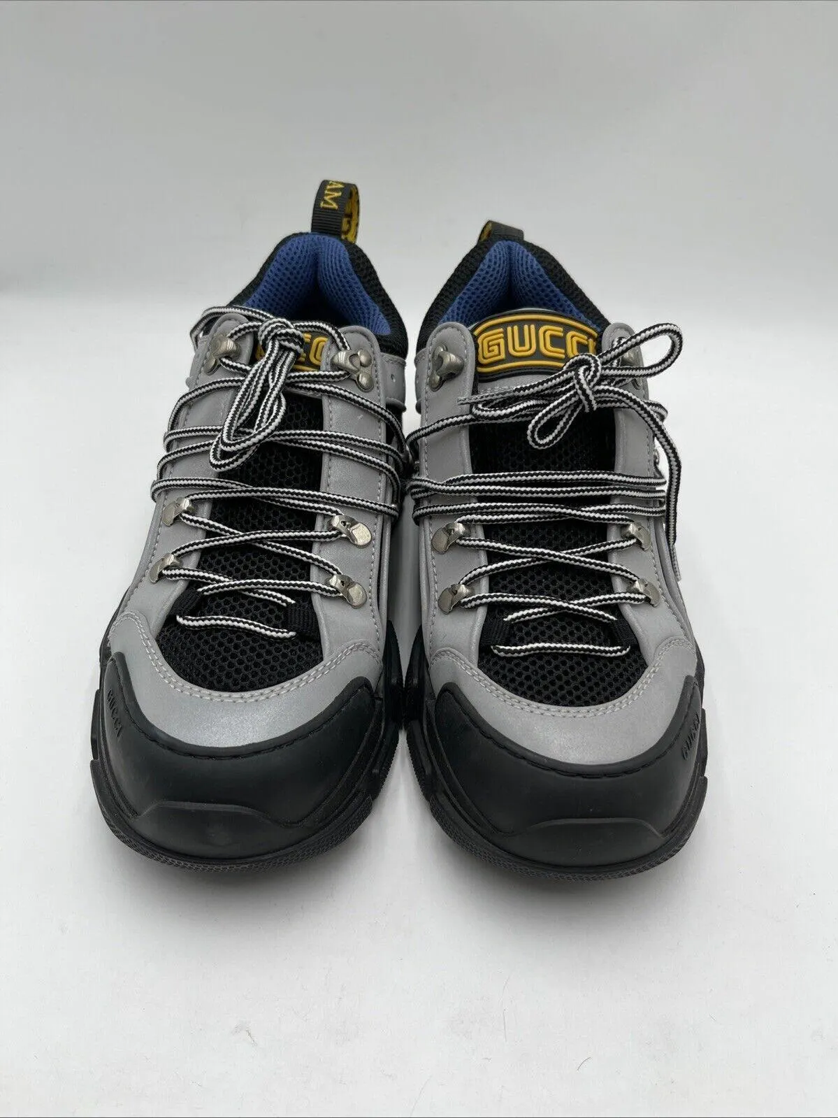 Gucci FLASHTREK Black Mesh/Gray Leather Lace Up Low Top Platform Sneaker Men 7.5 - Very Good