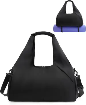 Gym Bag for Women with Shoe Compartment Yoga Mat Bag with Wet Pocket and Water Bottle Holder Weekender Bag with Strap