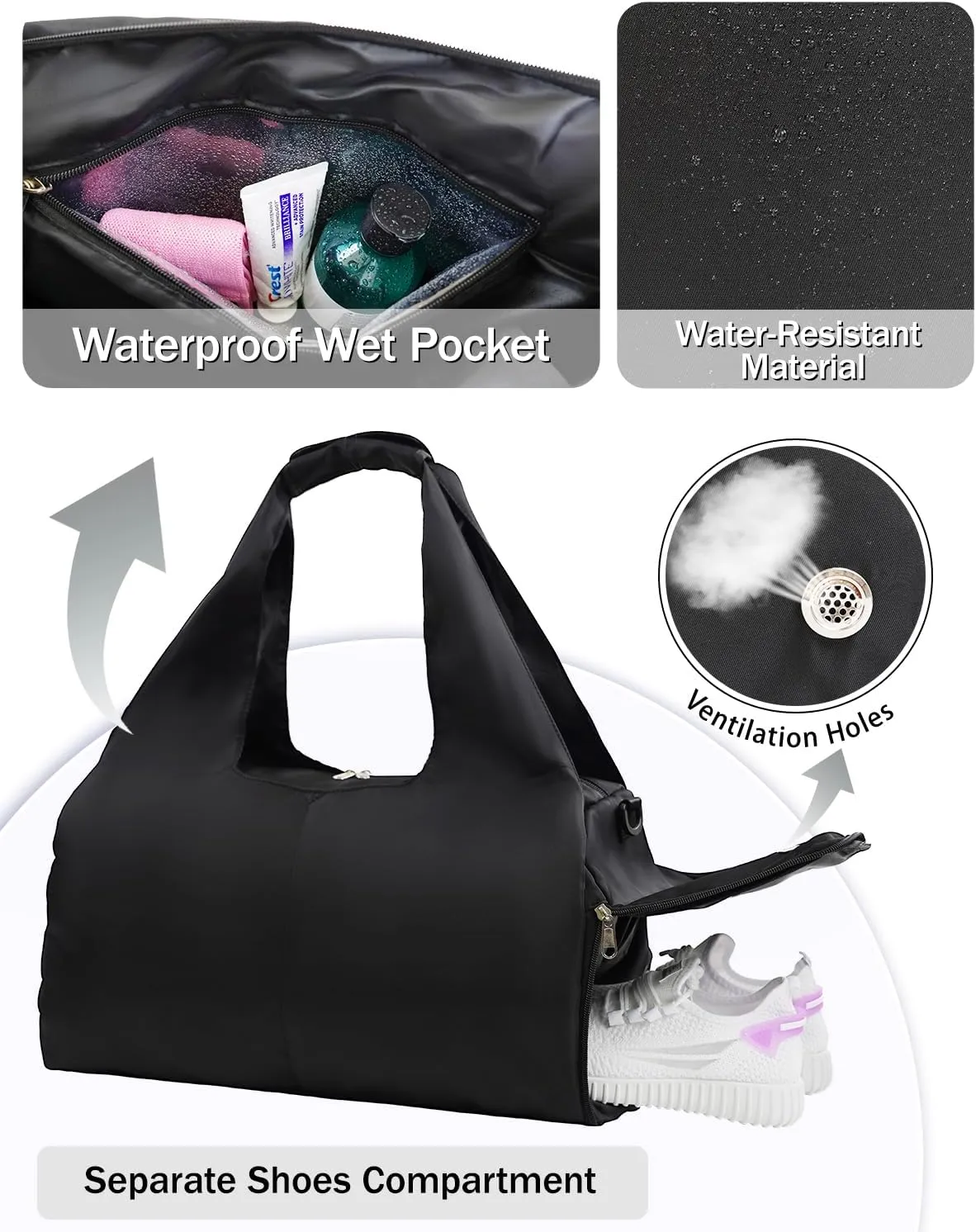 Gym Bag for Women with Shoe Compartment Yoga Mat Bag with Wet Pocket and Water Bottle Holder Weekender Bag with Strap