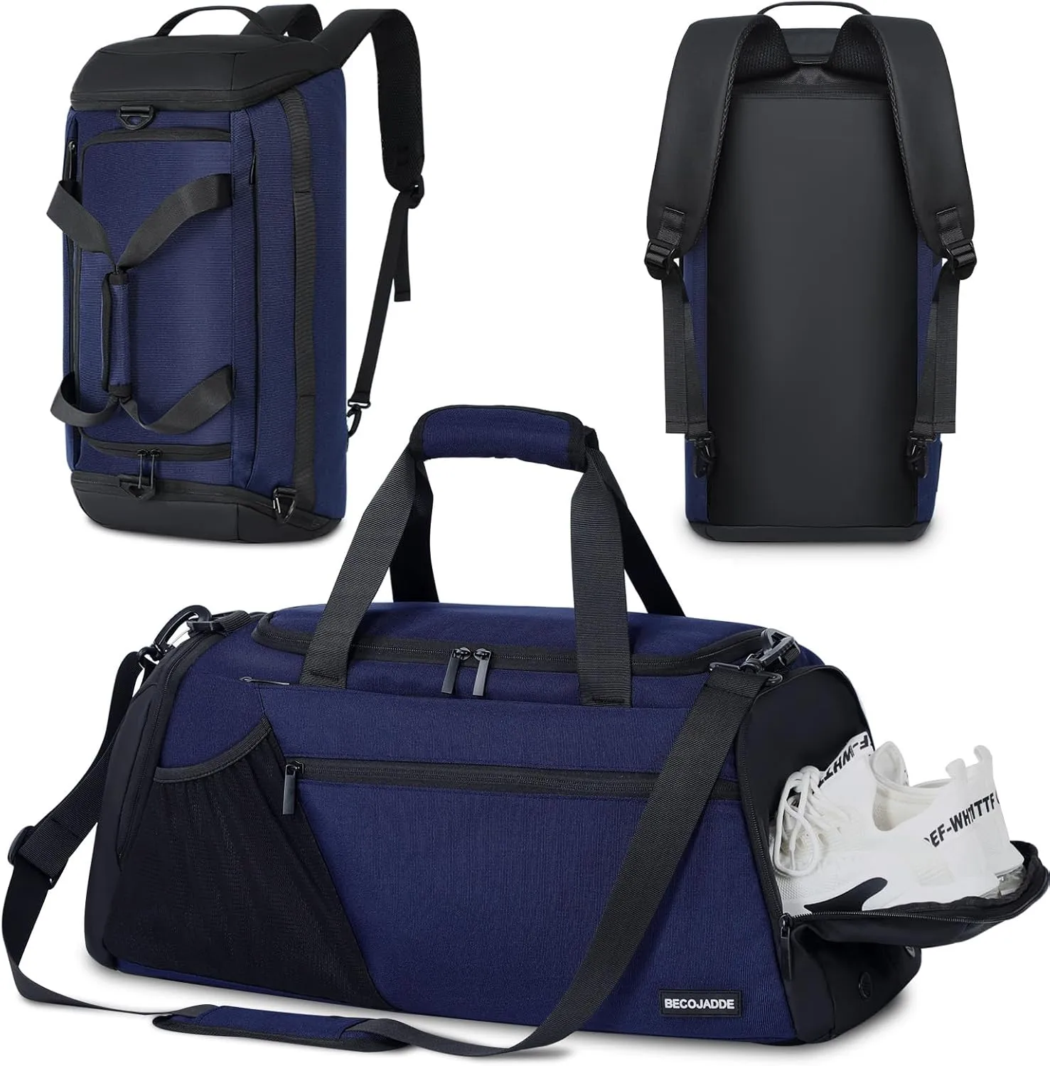 Gym Bags for Men Women 45L Large Gym Backpack Multiple Pockets Sport Duffle Bags with Shoe & Wet Compartment for Workout Travel Weekend Overnight Navy Blue