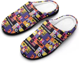 Halloween Checkered Clog Slippers For Men Non-Slip House Slippers Women's Cotton Slippers Slip-On Shoes Indoor Outdoor