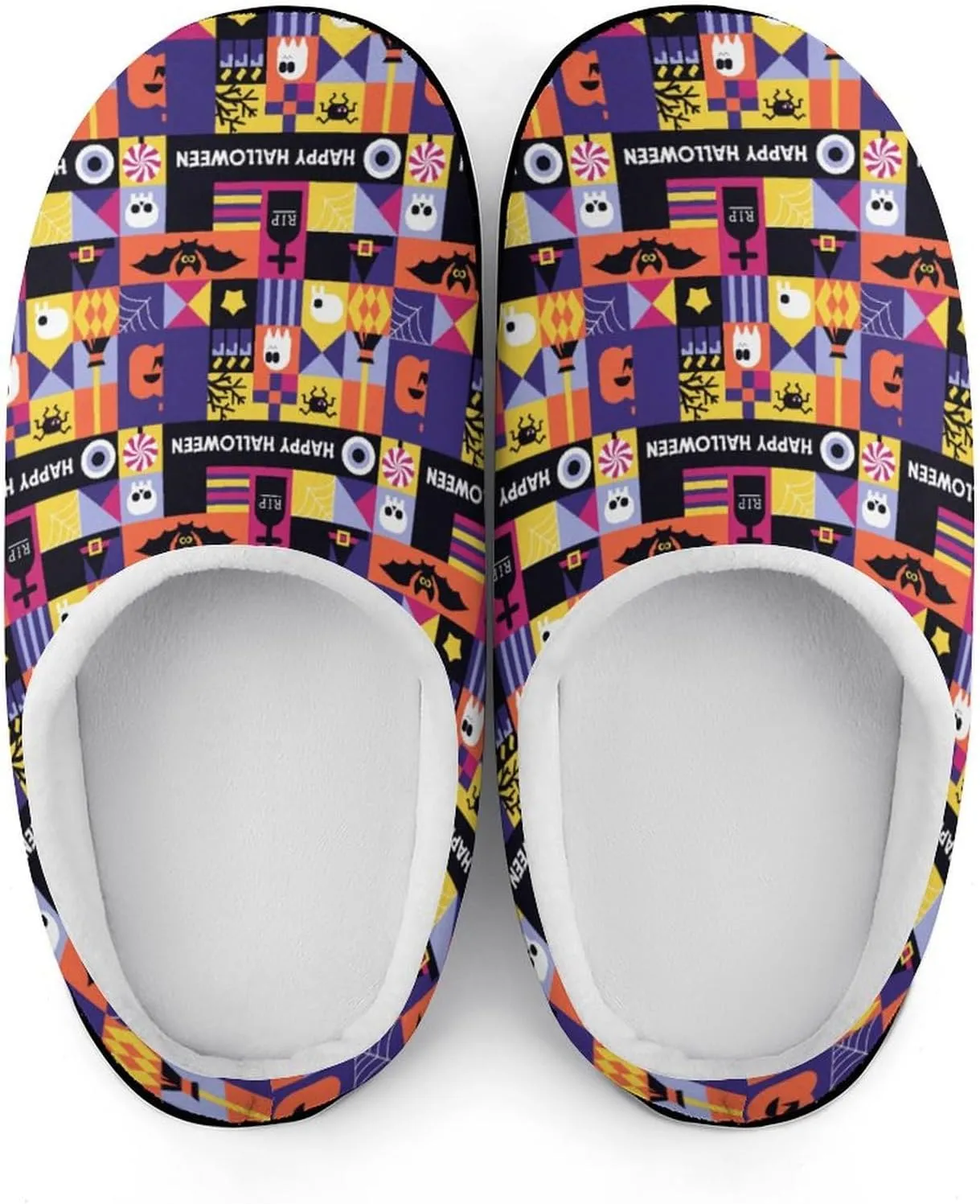 Halloween Checkered Clog Slippers For Men Non-Slip House Slippers Women's Cotton Slippers Slip-On Shoes Indoor Outdoor