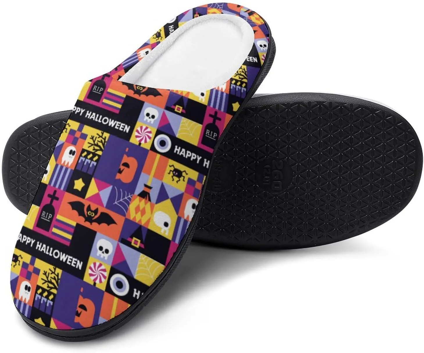 Halloween Checkered Clog Slippers For Men Non-Slip House Slippers Women's Cotton Slippers Slip-On Shoes Indoor Outdoor