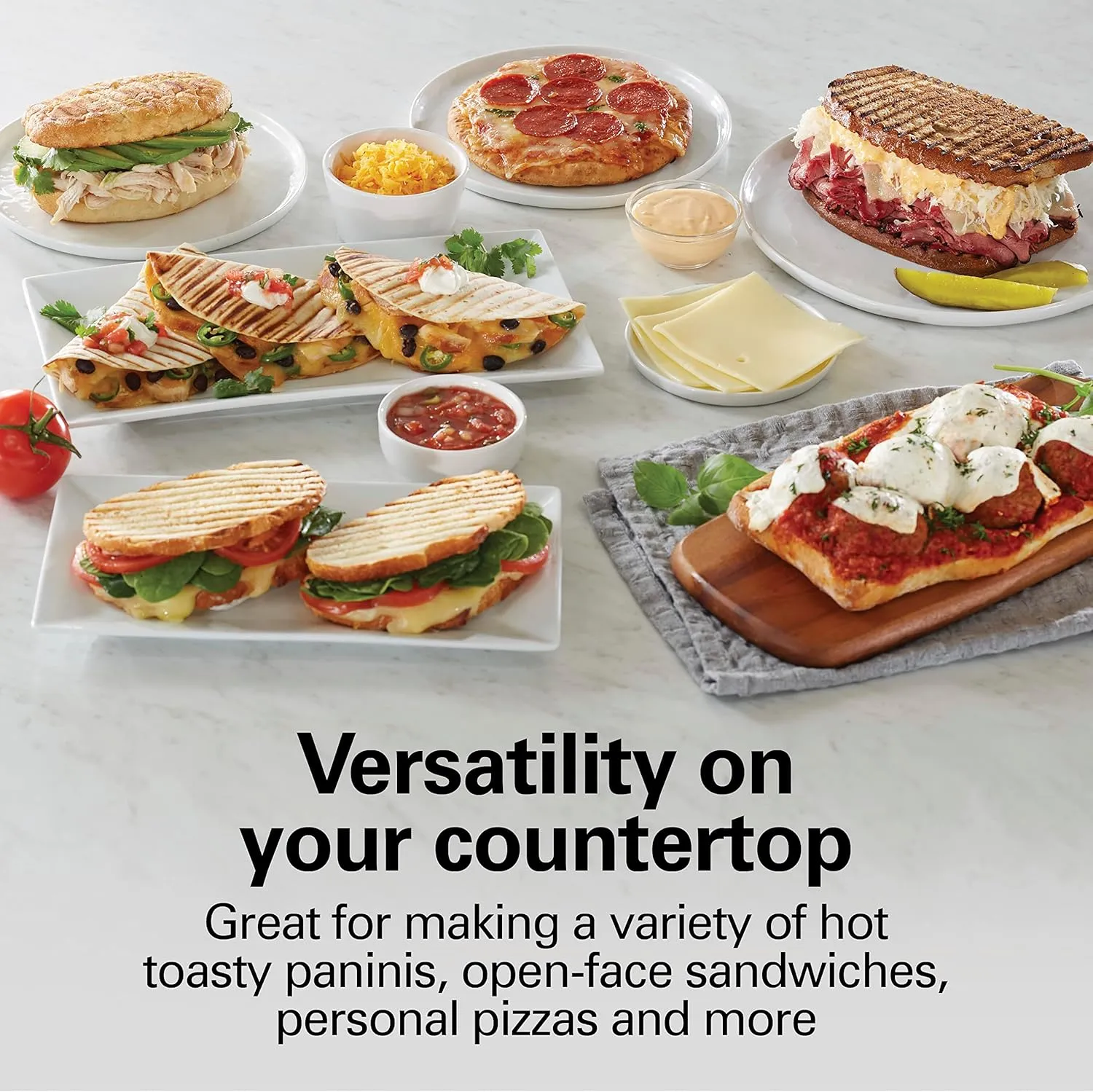 Hamilton Beach Panini Press Sandwich Maker & Electric Indoor Grill with Locking Lid, Opens 180 Degrees for any Thickness for Quesadillas, Burgers & More, Nonstick 8" x 10" Grids, Red (25462Z)