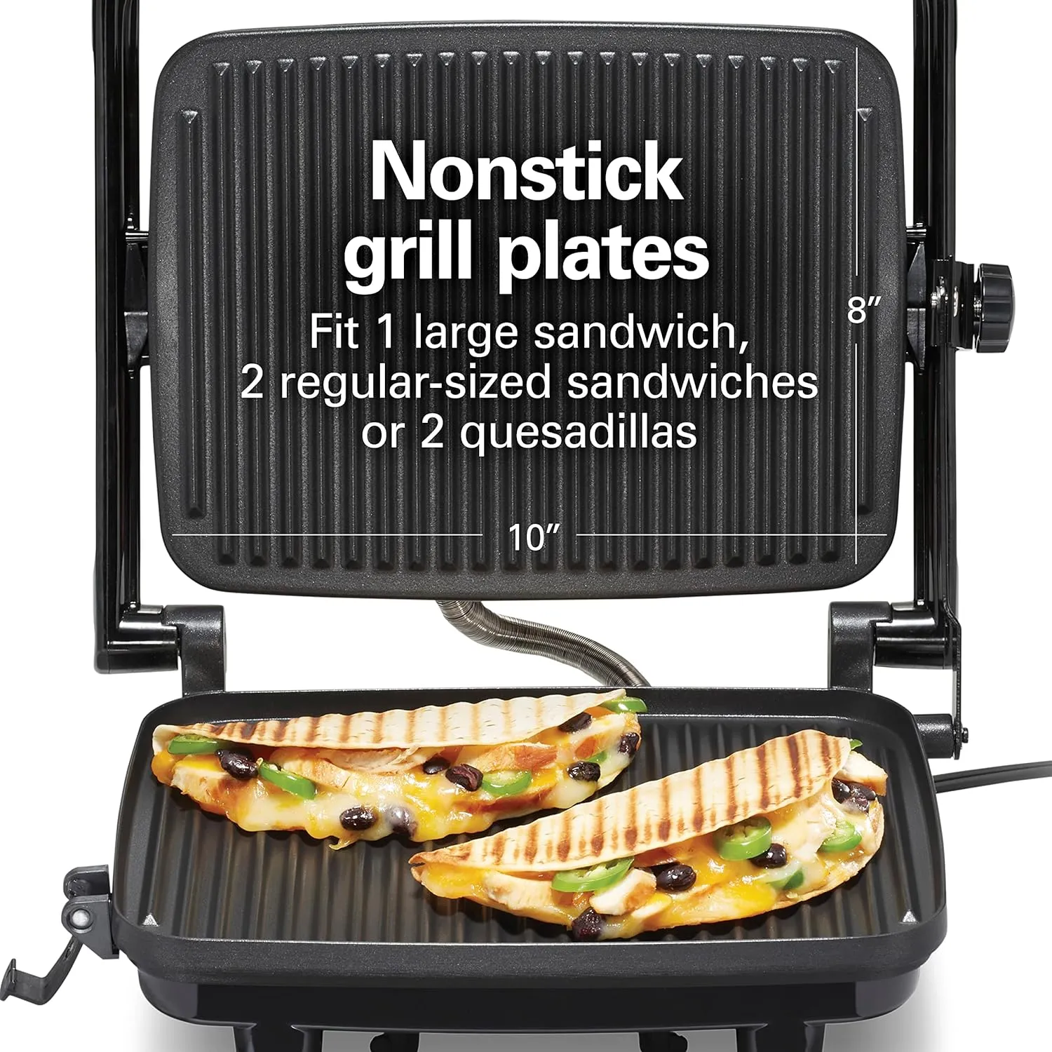 Hamilton Beach Panini Press Sandwich Maker & Electric Indoor Grill with Locking Lid, Opens 180 Degrees for any Thickness for Quesadillas, Burgers & More, Nonstick 8" x 10" Grids, Red (25462Z)