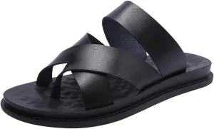 Harssidanzar Men's Sandals,Quick-Dry Flip-Flop Summer Slip On Cross Straps Slide Sandals Toe Ring Style Outdoor And Indoor KM221US