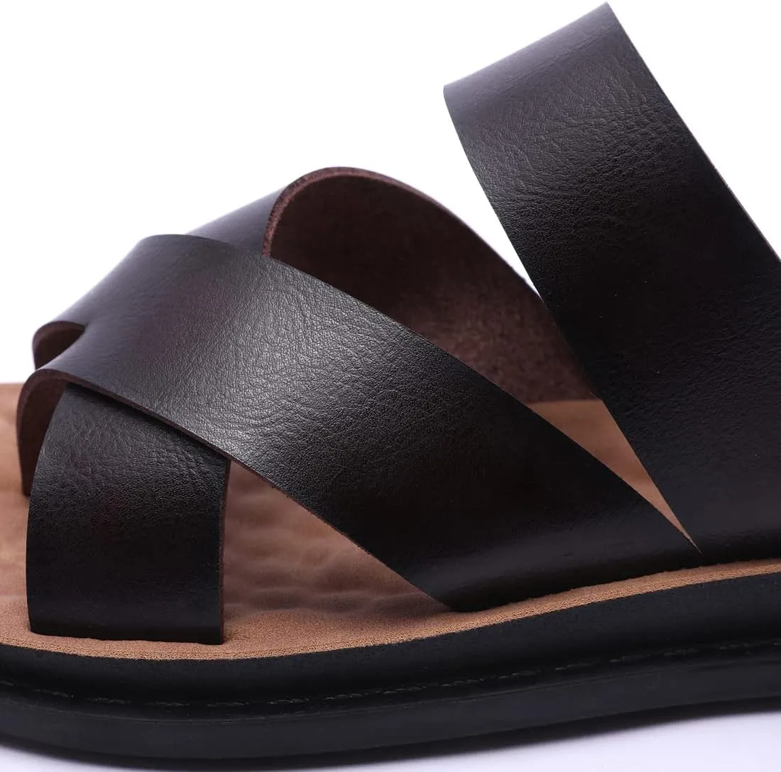 Harssidanzar Men's Sandals,Quick-Dry Flip-Flop Summer Slip On Cross Straps Slide Sandals Toe Ring Style Outdoor And Indoor KM221US