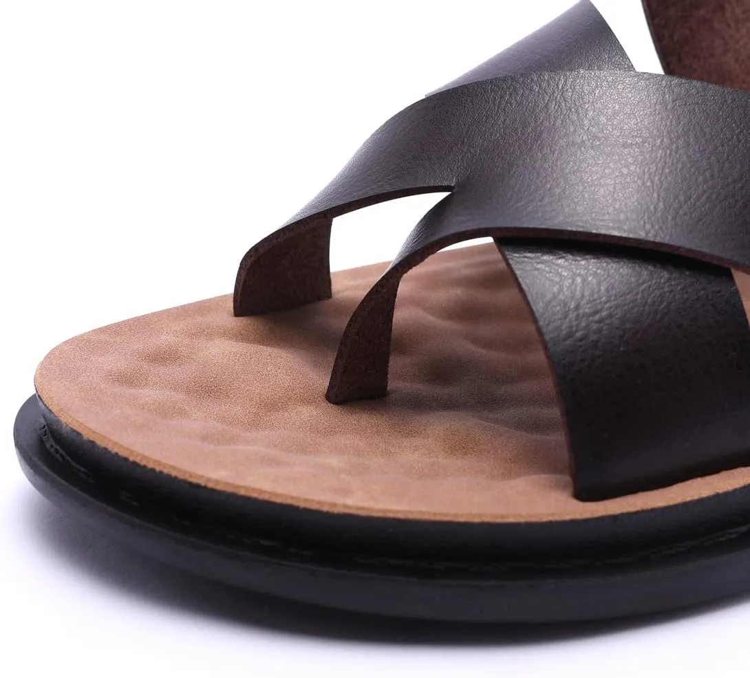 Harssidanzar Men's Sandals,Quick-Dry Flip-Flop Summer Slip On Cross Straps Slide Sandals Toe Ring Style Outdoor And Indoor KM221US
