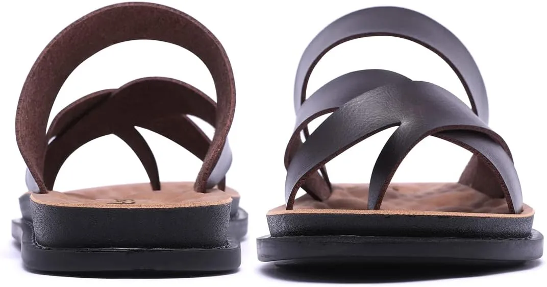 Harssidanzar Men's Sandals,Quick-Dry Flip-Flop Summer Slip On Cross Straps Slide Sandals Toe Ring Style Outdoor And Indoor KM221US