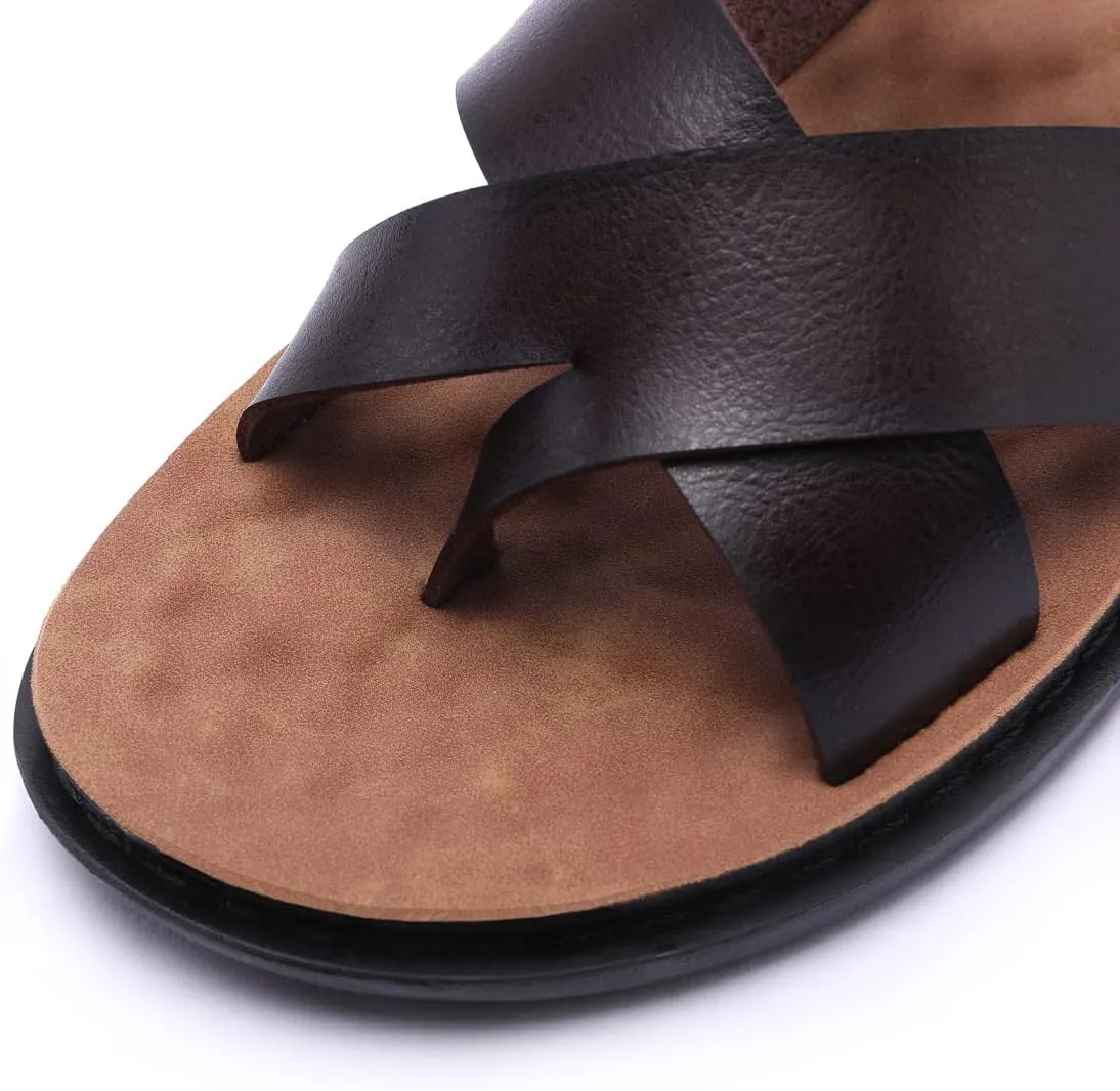 Harssidanzar Men's Sandals,Quick-Dry Flip-Flop Summer Slip On Cross Straps Slide Sandals Toe Ring Style Outdoor And Indoor KM221US