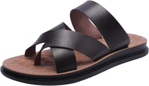 Harssidanzar Men's Sandals,Quick-Dry Flip-Flop Summer Slip On Cross Straps Slide Sandals Toe Ring Style Outdoor And Indoor KM221US